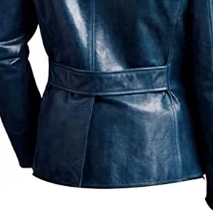 Veste en cuir véritable pour homme, col rabattu, fermeture à boutons simple, style décontracté, coupe classique, couleur unie, pour l'automne - Product Image 2