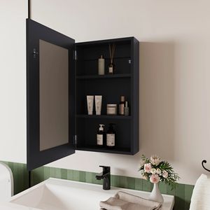 Armadietto Portamedicinali Nero con Specchio Integrato per Bagni - Product Image 2