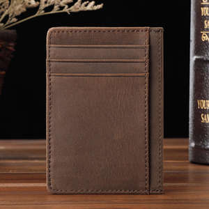 Portefeuille minimaliste fin unisexe avec poche avant en cuir véritable, porte-cartes en cuir Crazy Horse - Product Image 5