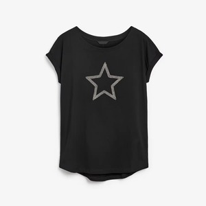Women's Black Short Sleeve T-<b>Shirt</b> With Embroidered <b>Star</b> Design Scoop Neck Loose Fit Casual Jersey Fabric All Seasons - Product Image 5