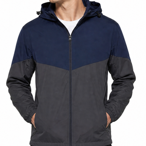 Veste coupe-vent pour homme Chevron Color Block Imperméable Bleu marine Gris Vêtements de sport d'extérieur Classique Veste à capuche avec fermeture éclair - Product Image 2