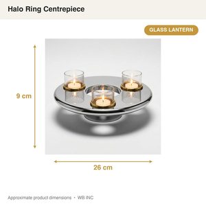 Handmade 9 cm Stainless Steel and Glass Candle <b>Lantern</b> with <b>Brass</b> Bubble Low Wide Halo Ring Mirror Centrepiece for Home Decor - Product Image 6