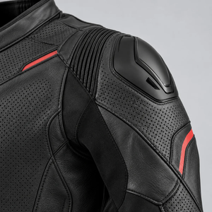 Chaqueta de Motociclista de Cuero Perforado Negra para Hombre con Detalles Rojos, Ropa de Verano Transpirable para Motociclismo - Product Image 5