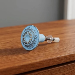 <b>Rustic</b> Blue Ceramic Cabinet Knob Round Decorative Handle for Home Office Furniture - Product Image 5