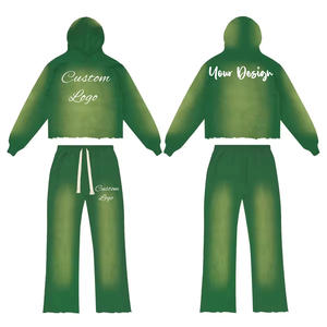 Conjuntos de Sudadera y Pantalones Deportivos Personalizados para Fabricantes, con Pedrería, Estilo Desgastado, Cremallera, Holgados, Acampanados, Estilo Urbano - Product Image 6