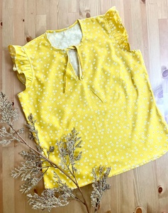 Pure Elegant Yellow Mum & Me Matching Top Decor With Lace On Sleeves & Small Beautiful Flowers Crafted With Soft Cotton Fabric - Product Image 3
