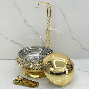 Chafing Dish Stainless Steel <b>Buffet</b> Food Warmer Glass Lid Ornate Gold Pillar Stand Hotel Catering <b>Server</b> - Product Image 1