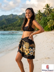 Pareo Corto de Satén Estampado Floral, 100% Rayón, Ligero, Estilo Hawaiano Polinesio, Fabricante de Telas Personalizadas OEM ODM - Product Image 5