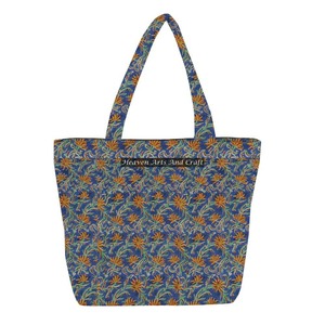 Bolso de Mano Acolchado con Estampado de Bloque para Mujer, Bolsa Acolchada con Asa, Ecológica, Floral, Lona de Algodón, Playa Ligera - Product Image 1