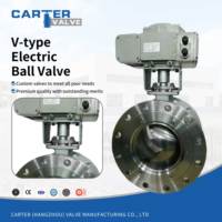 Vanne à boisseau sphérique motorisée électrique en V, en acier inoxydable WCB, à extrémités à brides, corps moulé monobloc, pour liquides visqueux et boues, 150LB~600LB, OEM