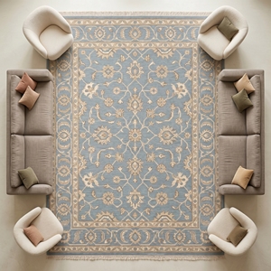 Blue Floral Area Rug Embroidered Carpet Soft Pile Latex Backed Non Slip Washable Floor <b>Mat</b> for Home Hotel - Product Image 6