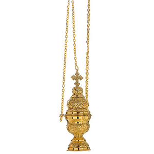 Encensoir en laiton pour église avec 4 chaînes |   Brûleur d'encens orthodoxe - DOUBLE VEE EXPORTS - Product Image 1