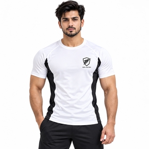 T-shirt de sport léger en polyester/coton molletonné à manches courtes, coupe classique, confortable pour l'entraînement physique et la musculation - Product Image 1
