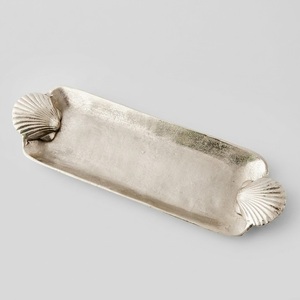 Bandeja de Servir de Metal Plateado de Lujo con Diseño de Mimbre y Asas, Elegante Plato Rectangular Decorativo para Fiestas - Product Image 4