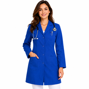 High Quality Womens Lab Coat Custom Logo Notch Lapel Medical Uniform Solid Colour Clinic Workwear Multi Pocket Gown Supplier Kit - Product Image 1