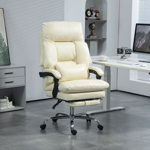 Sedia da Ufficio Direzionale Reclinabile in Pelle PU Bianco Crema con Schienale Alto e Poggiapiedi, Sedia da Scrivania Imbottita per il Massimo Comfort - Product Image 2