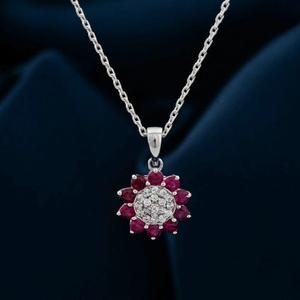 Pendentif en argent sterling 925 serti de zircone rubis, cadeaux parfaits pour la Saint-Valentin pour les femmes, bijoux en pierres précieuses personnalisés - Product Image 1