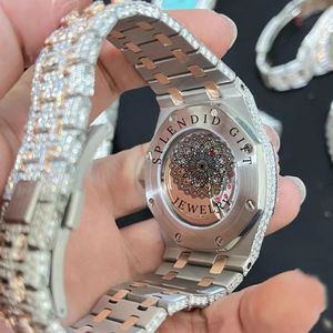 Splendide montre pour homme en moissanite, analogique, à quartz, avec cristal saphir, bracelet argenté 15 mm, fermoir papillon de luxe, mouvement ETA - Product Image 5