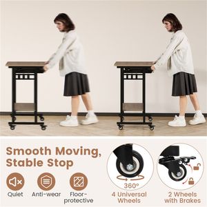 Scrivania Moderna Grigia con Vassoio per Tastiera e Ripiano Portaoggetti, Ruote Bloccabili a 360° per Casa, Ufficio e Hotel - Product Image 5
