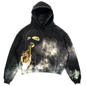 Vintage Washed Anime Oversized Hoodie Women's Embroidery Digital Printed Front Knitted 100% Cotton Streetwear Winter - Product Image 2