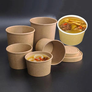 Bol en papier kraft avec couvercle en PET 500 ml 750 ml 1000 ml Bol rond en papier kraft pour fruits Salade Contenant alimentaire - Product Image 1