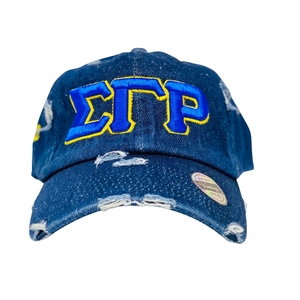 หมวกยีนส์สีน้ำเงินเข้ม Sigma Gamma Rho ปักลายสมาคมนักศึกษากรีก หมวกเบสบอลปรับขนาดได้ สำหรับผู้หญิง สวมใส่สบายๆ ในมหาวิทยาลัย หมวกแฟชั่นแบบสั่งทำ - Product Image 1