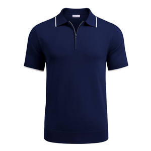Polo à demi-zip pour homme, manches courtes, tricoté, décontracté, coupe classique, col chemise, pull-over pour l'été - Product Image 6