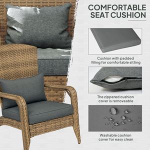 Sedia Adirondack Grigio Antracite per Patio, Terrazza o Giardino in Rattan PE, Vimini, Plastica e Legno con Morbidi Cuscini e Schienale Alto Curvo - Product Image 6