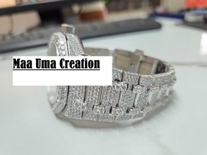 นาฬิกาข้อมือผู้ชาย Maa Uma Creation รุ่นหรูหรา ระบบจักรกล สายสแตนเลส ขอบเพชร กระจกคริสตัล แสดงวันที่อัตโนมัติ ตัวล็อคแบบพับ - Product Image 3