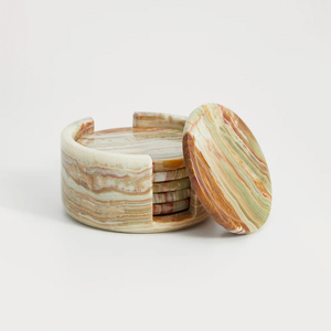 Ensemble de sous-verres en marbre onyx naturel - Design de cuisine moderne, construction en grandes dalles, sous-verres durables et écologiques de haute qualité - Product Image 5