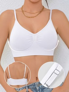 Sujetador deportivo sin costuras de bajo impacto para mujer, con tirantes finos ajustables y fruncido en el centro del busto, bralette para entrenamiento. - Product Image 6