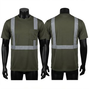 Camiseta de Trabajo Premium 100% Algodón Ecológico Antiarrugas de Corte Holgado 180 GSM Verde Oliva con Cinta Reflectante de Alta Visibilidad Personalizable - Product Image 1