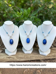 Collier pendentif en macramé fait main, pierre précieuse bleue naturelle, cristal de guérison bohème, cordon ciré réglable, cadeau bijou - Product Image 2