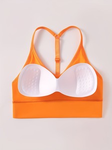 Women Sport <b>Crop</b> <b>Top</b> T Back Strap Yoga Bra Removable Pads Wirefree Running Athletic Vest Blanks Smooth Workout Bra Custom - Product Image 4
