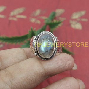 Natural Labradorite <b>Silver</b> <b>Ring</b> Handmade Oval Cabochon Stone Vintage Boho <b>Statement</b> <b>Ring</b> Healing Crystal Jewelry Gift for Women - Product Image 6