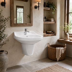 Lavabo Redondo de Pared Ecológico Oliva con Medio Pedestal para Hospital, Villa, Apartamento u Oficina - Product Image 6