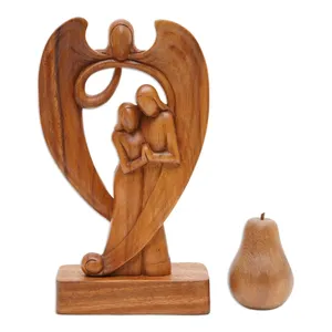 Sculpture en bois d'ange gardien et de couple, sculptée à la main, accent décoratif pour étagères, tables, maison, bureau, salon, style moderne - Product Image 2