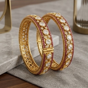 Women's 925 Silver Monzo Bangles Traditional Ruby Stone Designer <b>Kada</b> Bracelet Set for Women Classic Wedding Jewelry - Product Image 4
