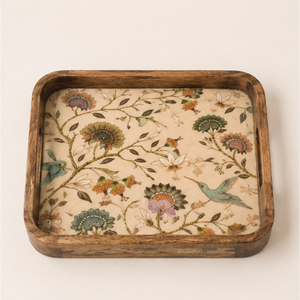Juego de 2 bandejas de servir de madera de mango con diseño atractivo y estampado vintage de colibrí Meena, ecológicas y decorativas para mesa de café - Product Image 6