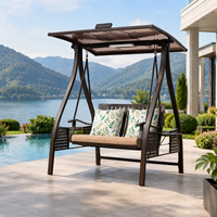 Chaise suspendue de patio moderne 2 places, structure en aluminium, toit en polycarbonate, éclairage solaire, pour jardin, hôtel, resort, villa, modèle fld5037 OEM ODM