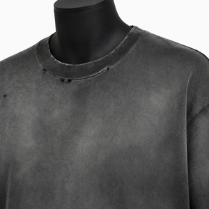 Camiseta de algodón negra lavada de corte holgado para hombre, manga corta, cuello redondo, informal, lisa - Product Image 6