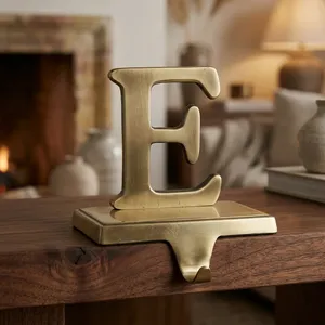Gold Metal <b>Christmas</b> Stocking Holder Letter E Shaped Fireplace Mantel <b>Hook</b> Decorative Holiday Stocking Hanger for <b>Christmas</b> Home - Product Image 3