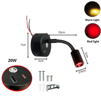 Lampe de lecture flexible tricolore 12V 24V noire avec interrupteur tactile, intensité réglable, USB-A + Type C, lampe de cartographie à col de cygne