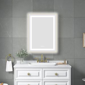 24X32 pollici LED da bagno specchio da parete in alluminio telaio anteriore e retroilluminazione Anti-appannamento memoria 3 colori Stepless Dimmable - Product Image 1