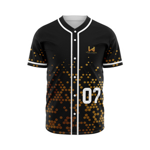 เสื้อเบสบอลชายแบบสั่งทำพิเศษ ลายหกเหลี่ยมสีดำทอง แขนสั้น ระบายอากาศได้ดี ผลิตจากโพลีเอสเตอร์ สำหรับทีมมืออาชีพ - Product Image 4