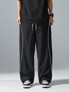 Pantalon de jogging décontracté pour homme, coupe ample et élastique, style urbain, léger en polyester, avec bandes latérales, poches et cordon de serrage - Product Image 4