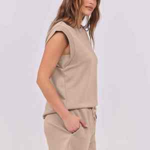 Conjunto de Verano 2026 para Mujer, Dos Piezas, Cuello Redondo, Sin Mangas, con Bolsillo, Sudadera Ajustada con Botones, 100% Algodón - Product Image 6