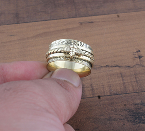 Wholesale 925 Sterling Silver Bee <b>Spinner</b> <b>Ring</b> Gold Plated Honey Bee Fidget <b>Ring</b> Anxiety Relief Meditation Spinning Band - Product Image 1