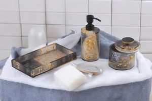 Juego de Accesorios de Baño Desechables de Lujo con Láminas de Resina Dorada, Dispensador, Vaso y Bandeja |   Centímetros |   Hecho en India ALTAMASH CRAFT - Product Image 3