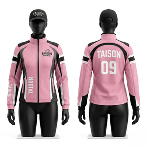 Premium 260 GSM Polyester Spandex Rugby Training <b>Jacket</b> <b>Pink</b> Navy White Panel Design Full Zip Custom Sublimation Logo - Product Image 2